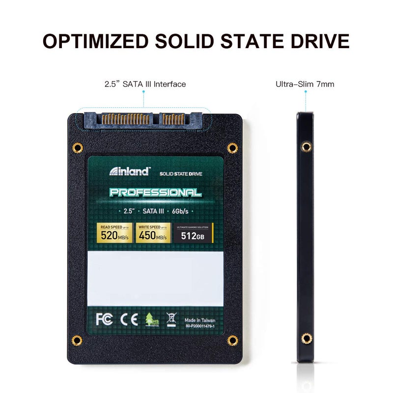 INLAND Professional 512GB SSD 3D TLC NAND SATA III 6Gb/s 2.5" 7mm Internal Solid State Drive (512GB) - Image 2
